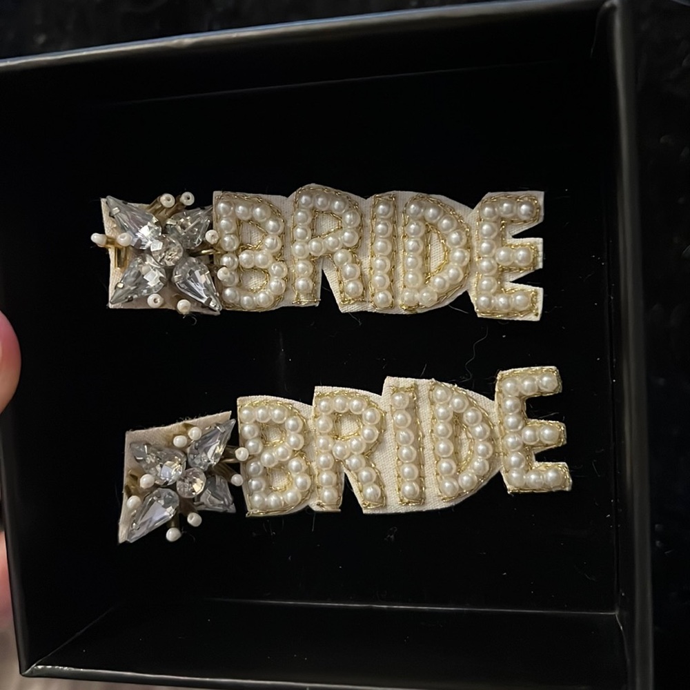 Bride Felt Back Pearl Rhinestone Message Dangle Earrings